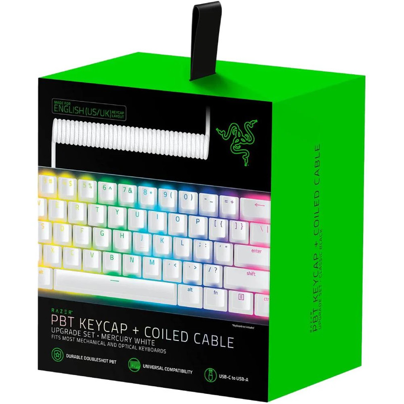 Razer PBT Keycap + Coiled Cable Upgrade Set - Mercury White - أكسسوار لوحة مفاتيح